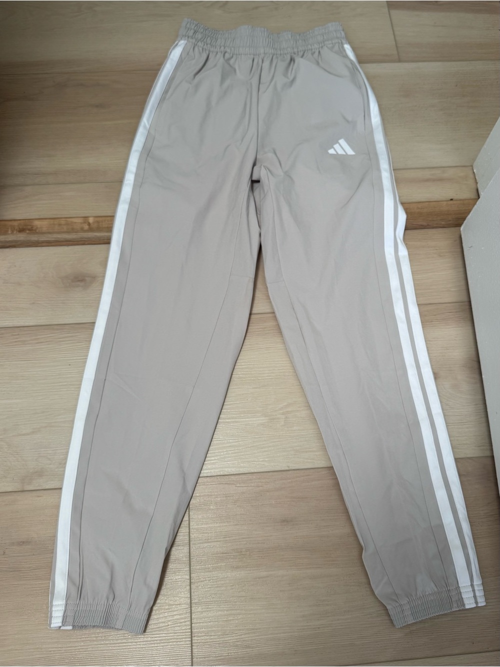 Adidas Taupe Track Pants with White Side Stripes
